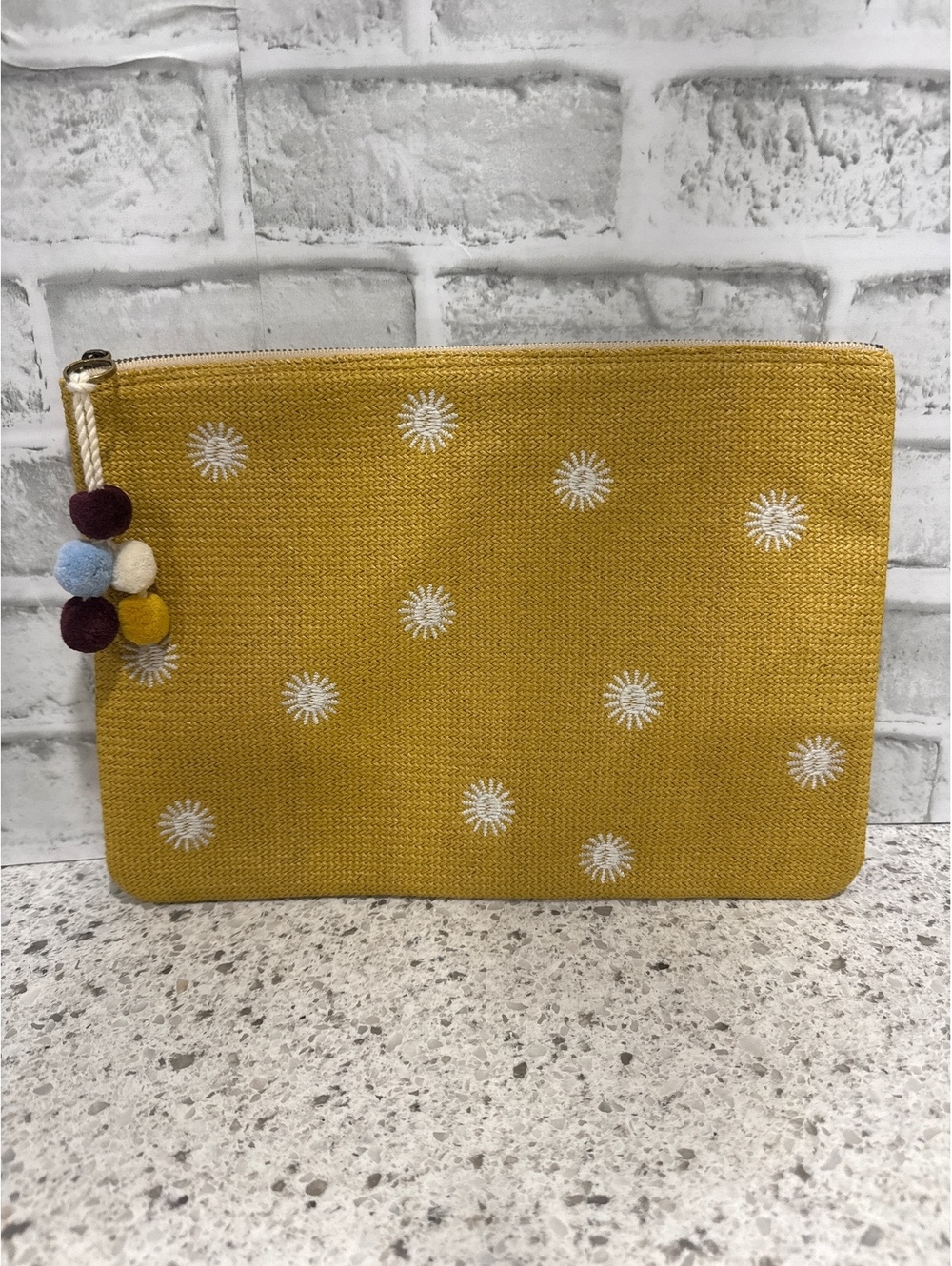 Madewell Yellow Boho Clutch with Pom Pom Zipper Pull, NWT